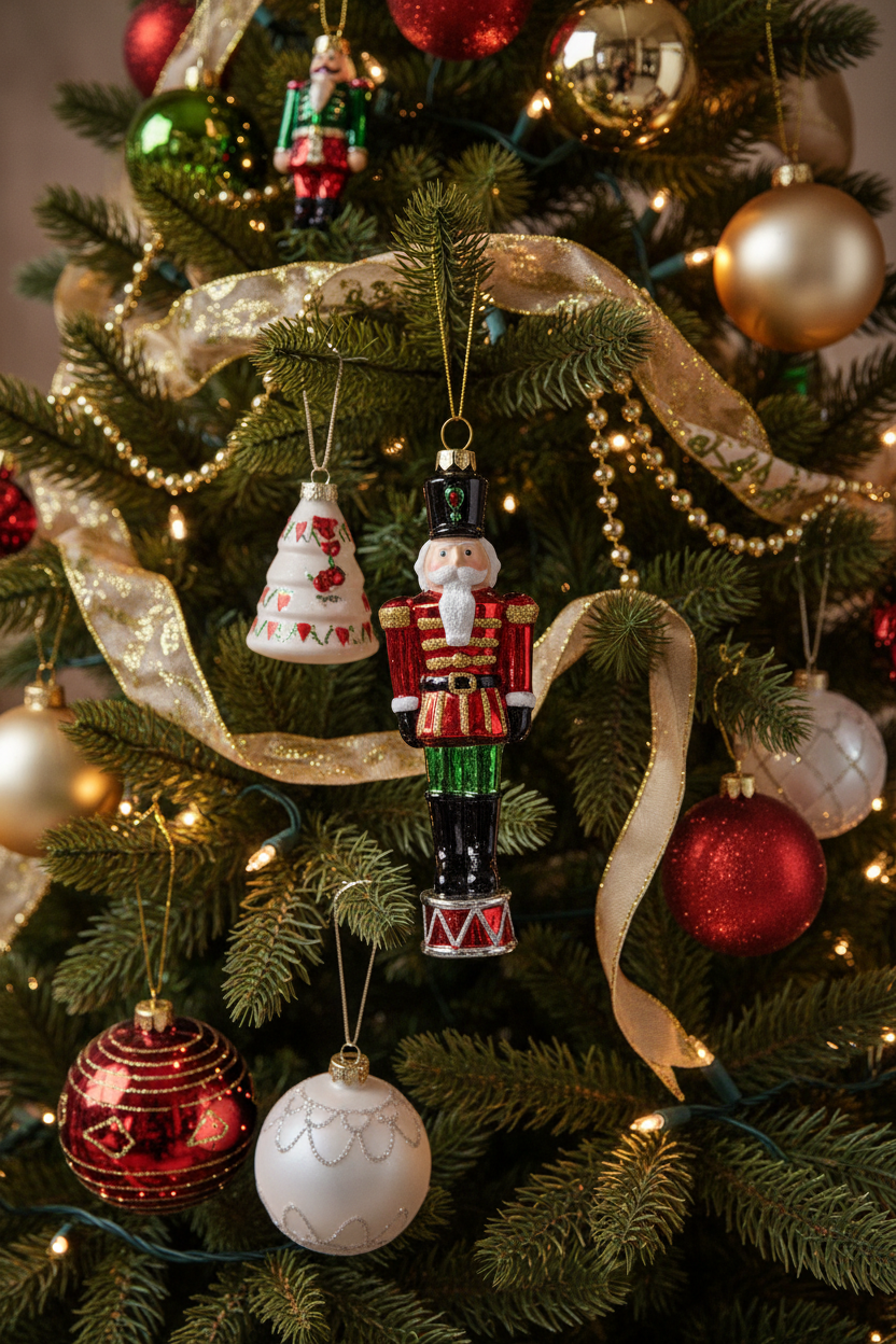 Bradford Nutcracker Christmas tree ornament in red and black uniform with gold accents.