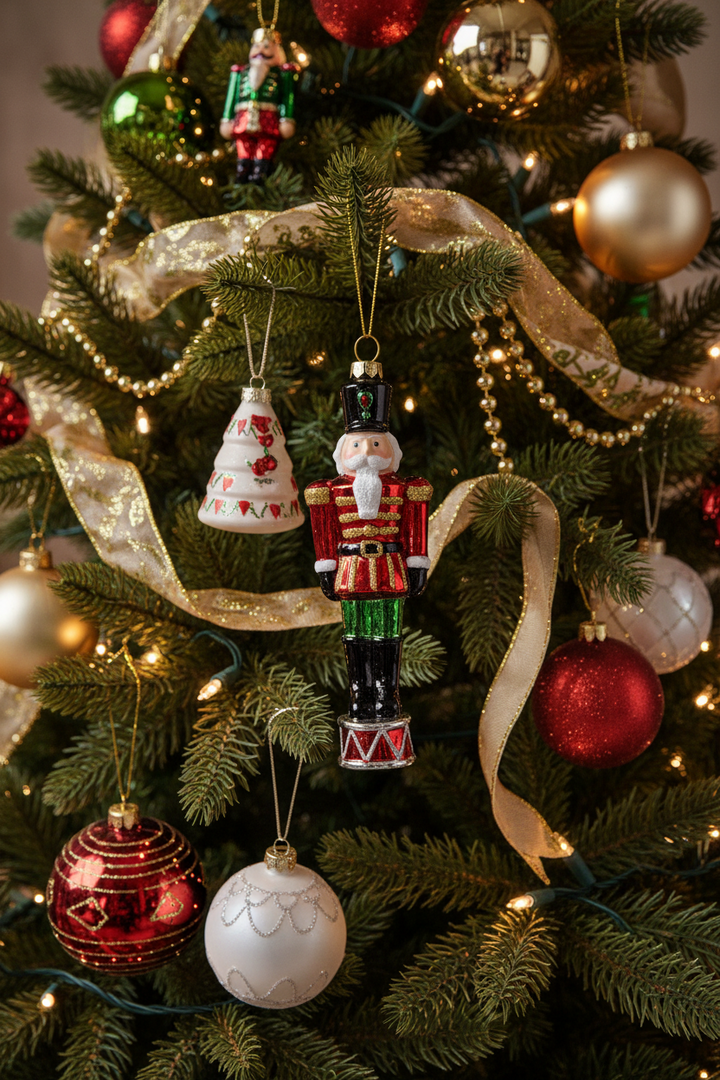Bradford Nutcracker Christmas tree ornament in red and black uniform with gold accents.