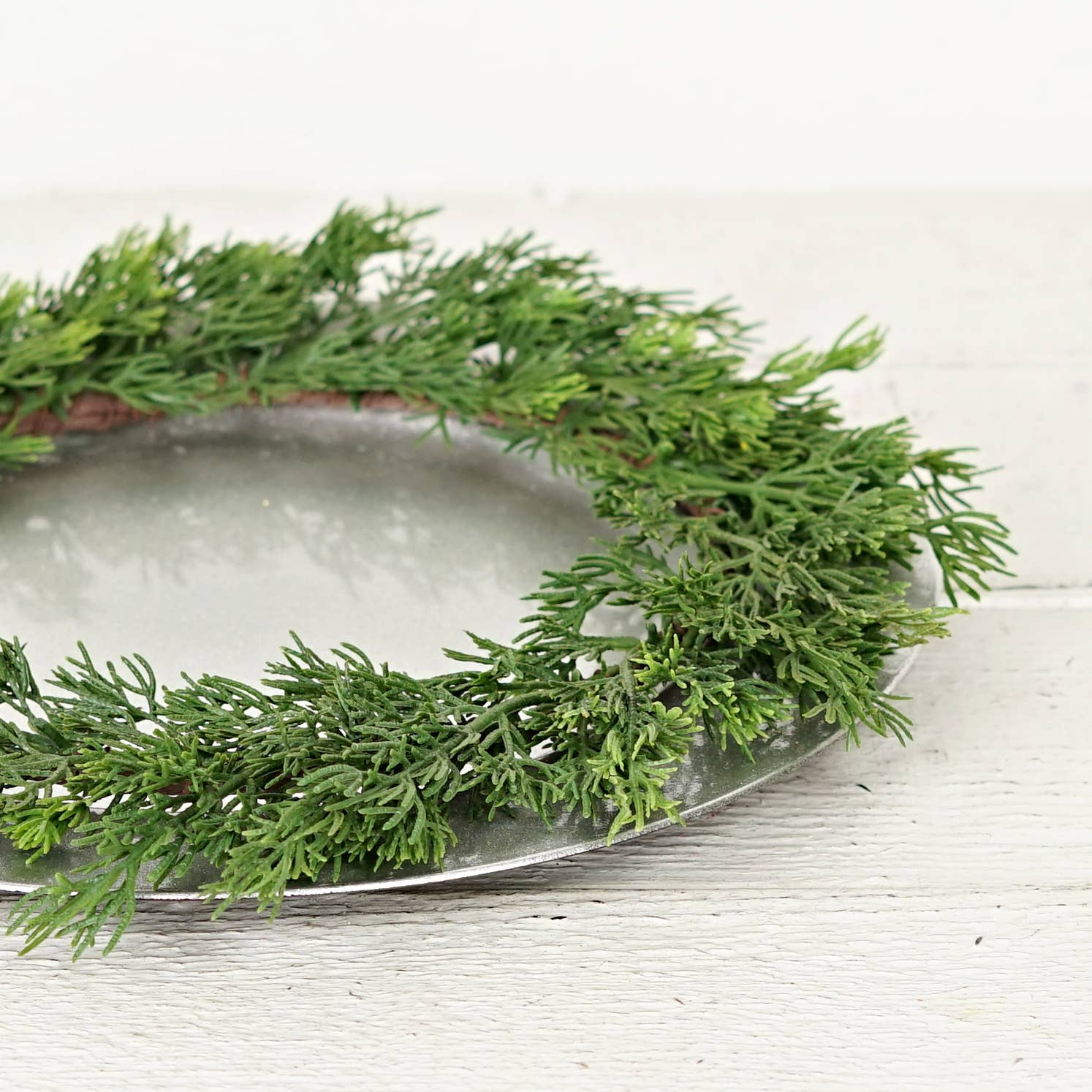 Plate Charger-Evergreen Soft Touch Cedar, 14in diameter with 8.5in inner diameter.