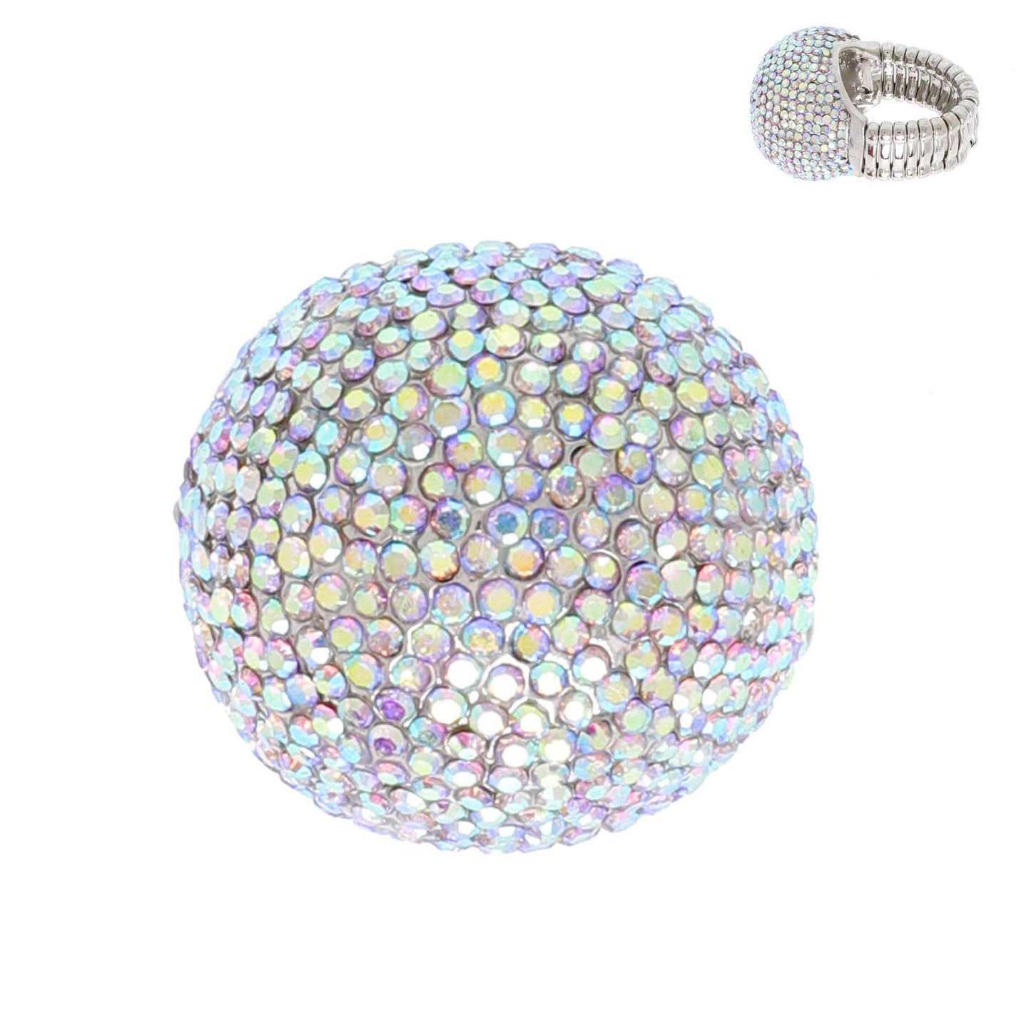 Crystal Rhinestone Disco Ball Stretch Ring: Champagne