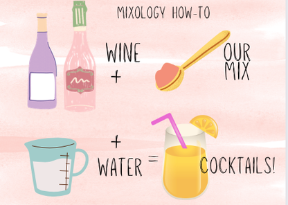 Spoonful of Cocktail Mix Shots shown for mixing; available in 10ml and 30ml sizes.