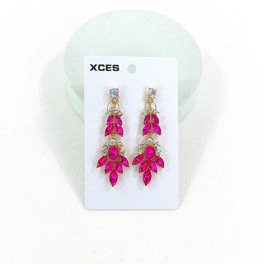 Oval Crystal Drop Bridal Earring - Fuchsia