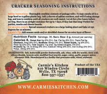 Buttermilk Ranch Cracker Seasoning packet back shows instructions, nutrition info, company details, barcode. Size not listed.
