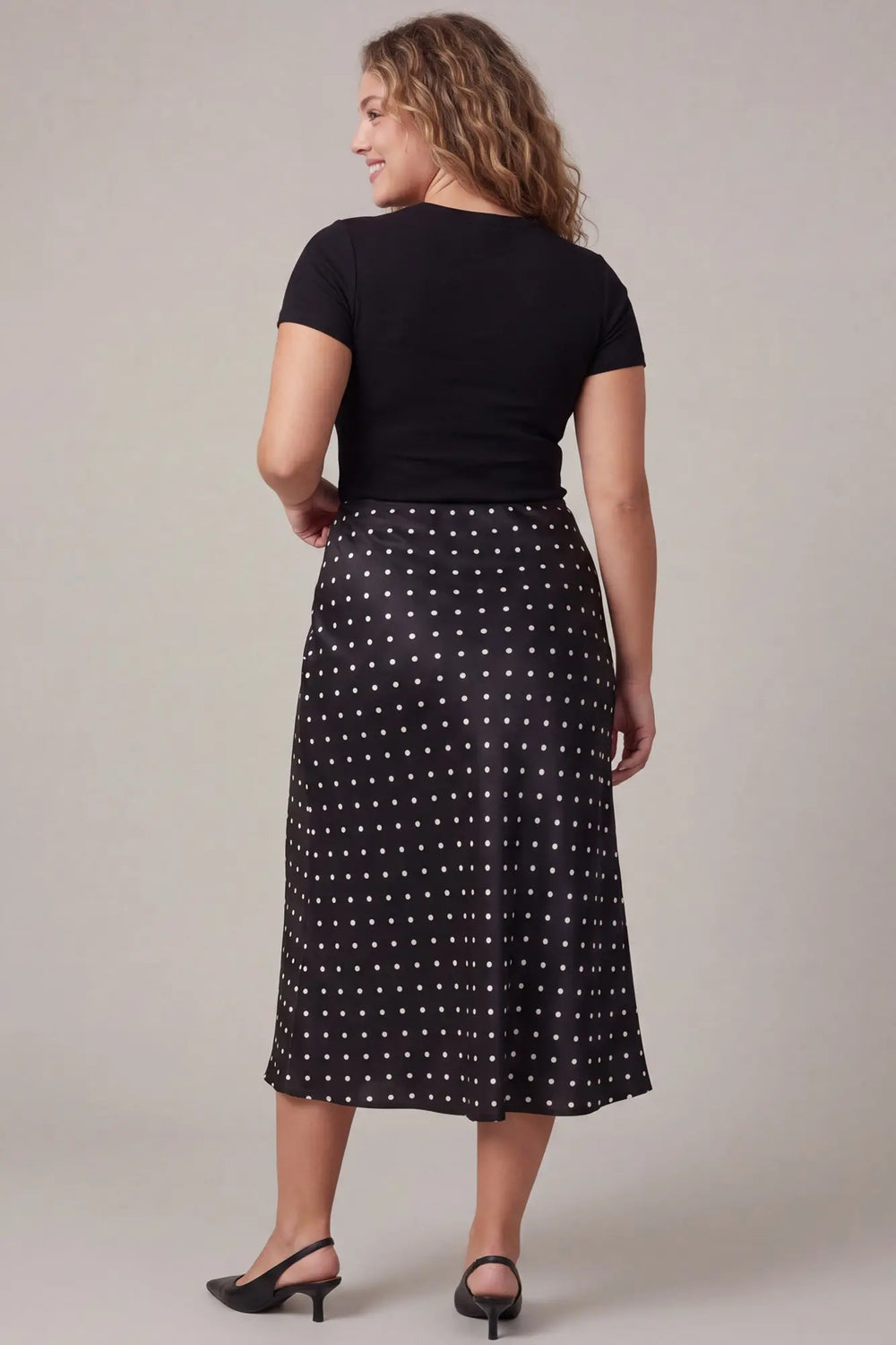 Black and white polka dot midi skirt.
