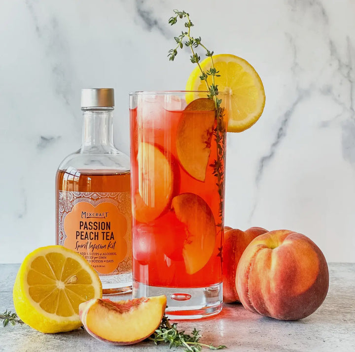 Spirit InFusion Kit: Passion Peach Tea bottle for custom cocktails or alcohol infusion, made with all natural fruit. Sizes: standard.