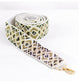 Rolled Geometric Beaded Purse Strap with gold, green, black diamond pattern and gold clasp. Sizes: S, M, L.