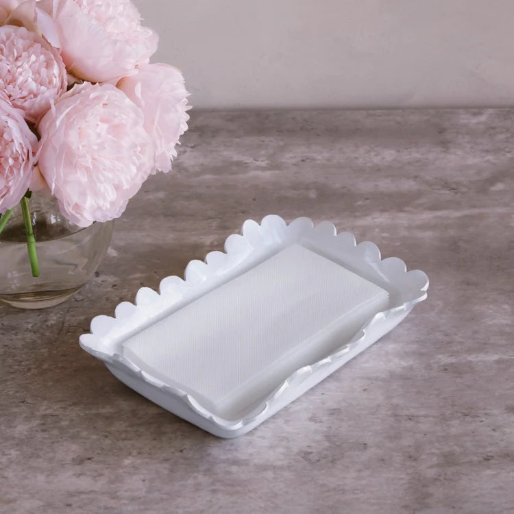 White VIDA Colette Guest Towel Holder displaying folded white napkins. Available sizes: standard, large.