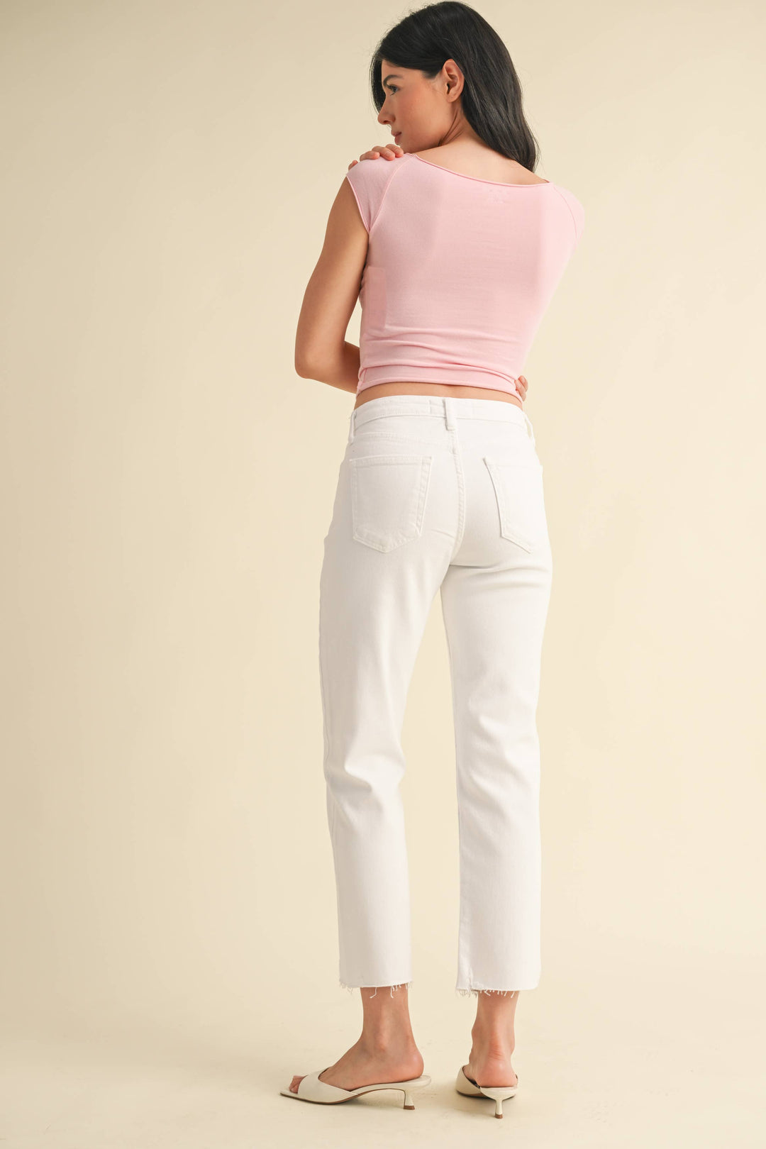 The Vintage Slim Straight Jeans in White, available in sizes 24-32.