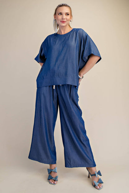 Indigo Round Neck Band Oversize Shirt