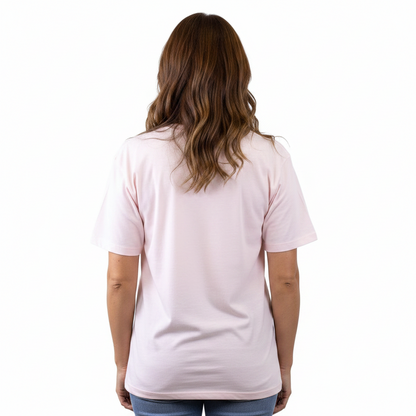 Light pink Tailgate Queen Glitter Crew Neck T-Shirt, available in sizes XS-XL.
