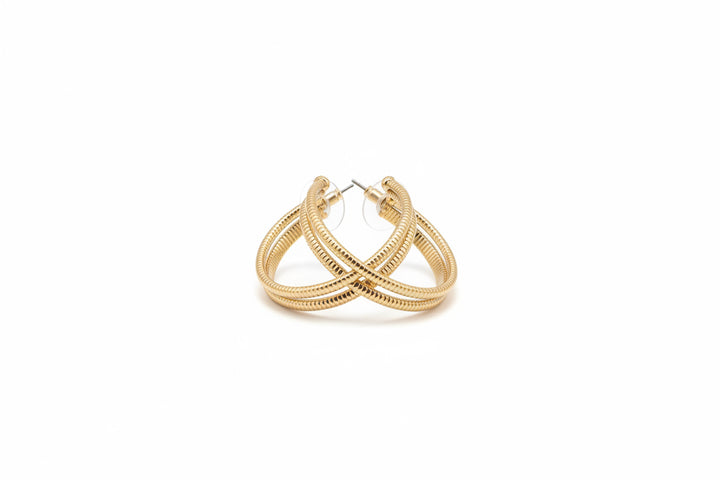 Gold hoop earrings, water resistant, twisted rope design for durability and elegance. Available in multiple sizes.