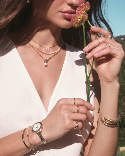 Markie Half Chain Necklace in gold with freshwater cultured pearl, available in 16", 18", and 20" sizes.