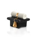 Small figurine with black graduation cap, gold tassel, and white diploma. Available sizes: mini.