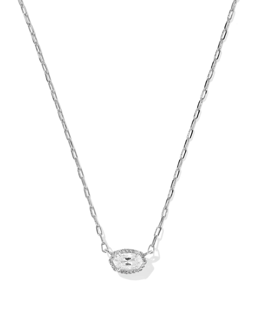 Mini Ellie Luxe Pendant Necklace: silver chain, oval pendant, faceted center stone, sparkling accent frame.