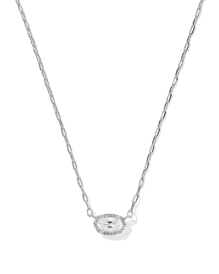 Mini Ellie Luxe Pendant Necklace: silver chain, oval pendant, faceted center stone, sparkling accent frame.