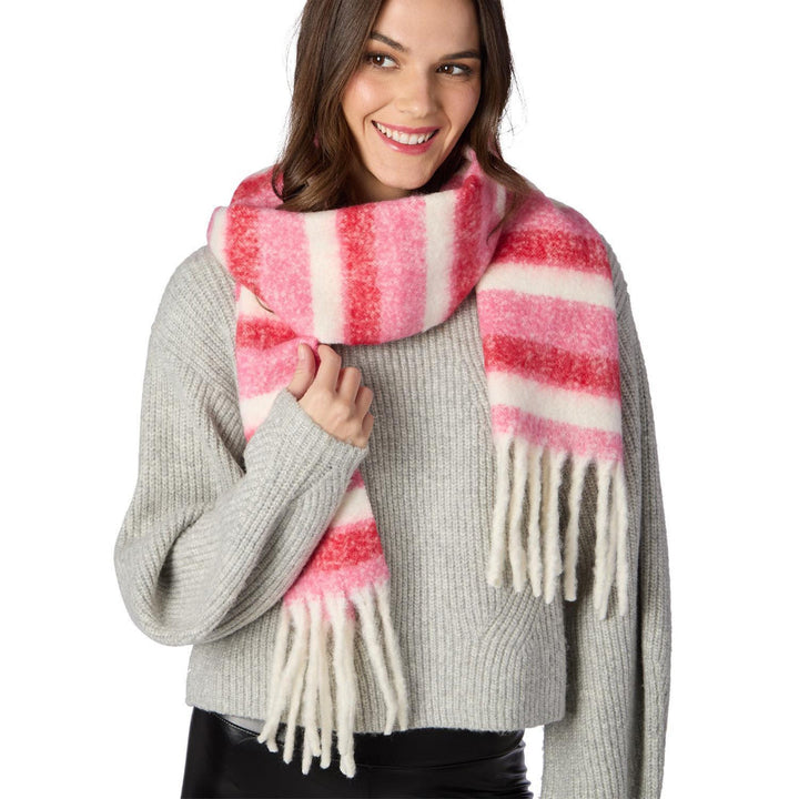 Scarf with Fringe in elegant blush pink. Available in sizes S, M, and L.
