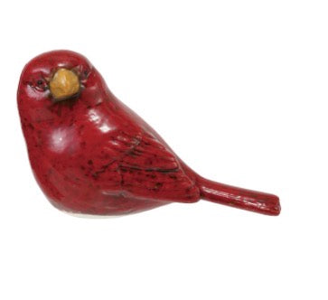 Hand-Painted Embossed Ceramic Bird, Red &amp; Yellow; red ceramic bird figurine with yellow beak.