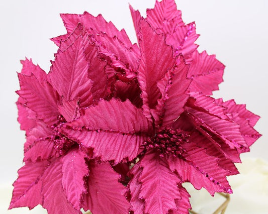 Hot Pink Glittered Poinsettia Stem