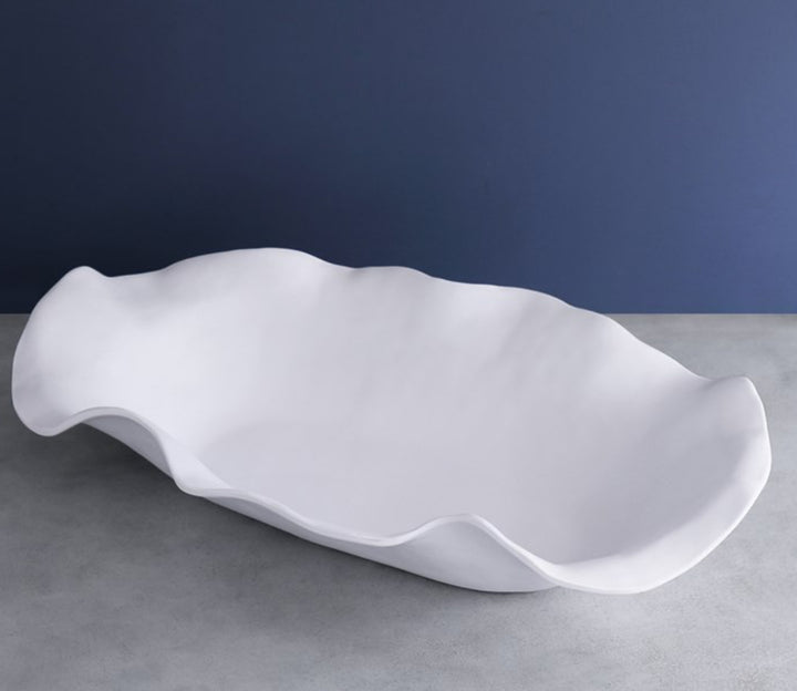 Havana Extra Long Oval Centerpiece: large white serving bowl, wavy edges, organic shape. Available in multiple sizes.