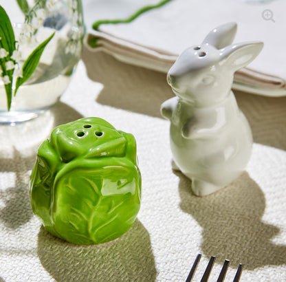 Easter Bunny and Cabbage Leaf Hand-Painted Salt and Pepper Shaker Set