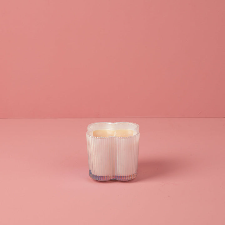 The Sweet Grace Collection Flower Candle, white heart-shaped ribbed glass, 7.2 oz size.