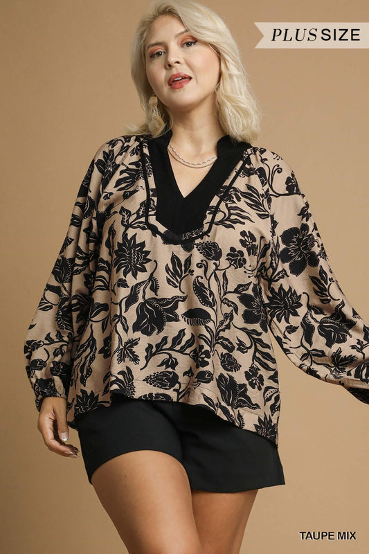 Taupe Floral Mix top