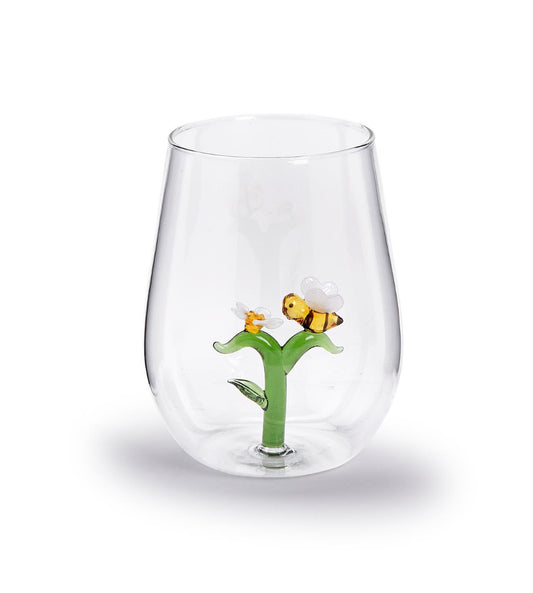 Bee and Flower Stemless Glass