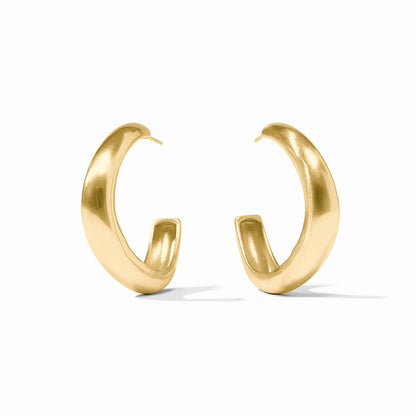 Julie Vos Wave Hoop earrings: chunky 24K gold-plated hoops with a smooth, shiny finish. Available in small, medium, large.