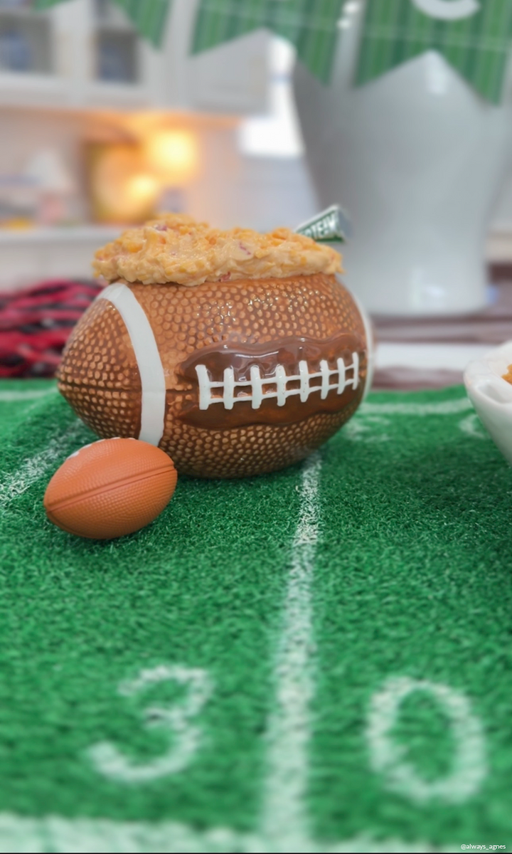 The Game Day Dip Bowl, filled with dip. Available in small, medium, and large sizes.