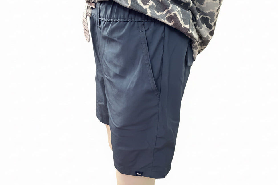 Men’s Blue Drawstring Shorts with side view. Available in sizes S-XXL.