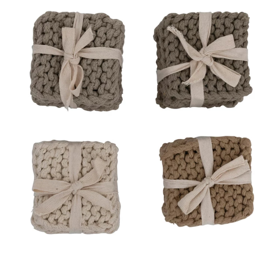 Cotton Crocheted Coasters, Set of 4