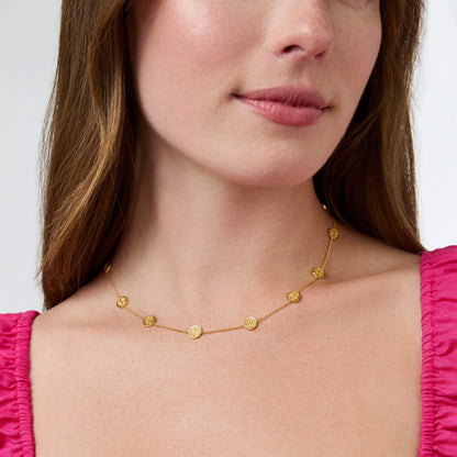 Valencia Delicate Station Necklace: gold chain with small circular pendants. Available in 16", 18", and 20" lengths.