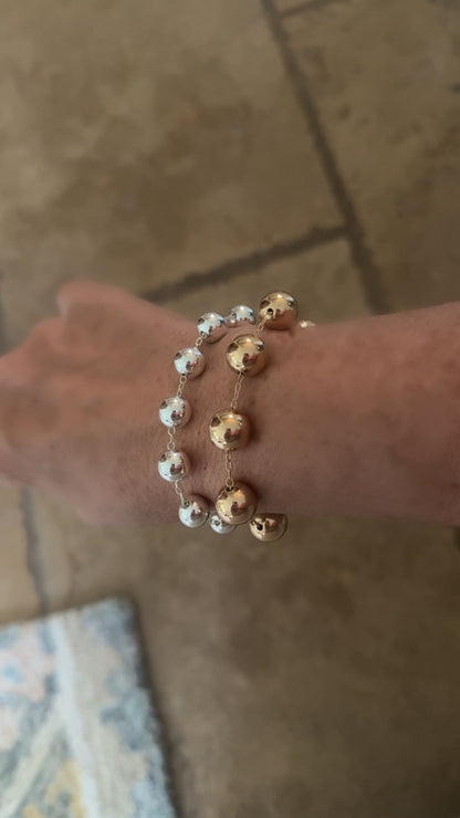 Beaded 10mm Water Resistant Bracelet with shiny silver beads and magnetic clasp. Available in multiple sizes.