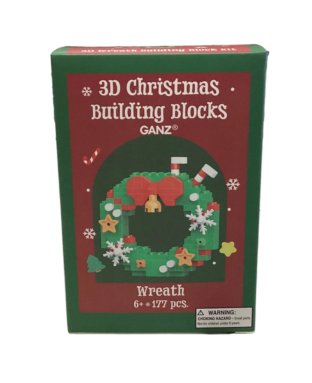 Box for a 177-piece 3D Christmas Building Blocks wreath kit.
