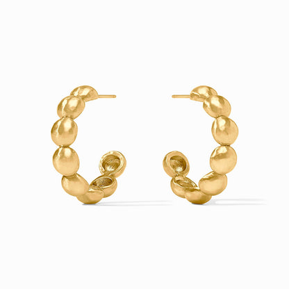 Solara Nova Hoop Earrings: 24K gold plated, rounded pebble beads, open circle design. Available in small and large sizes.