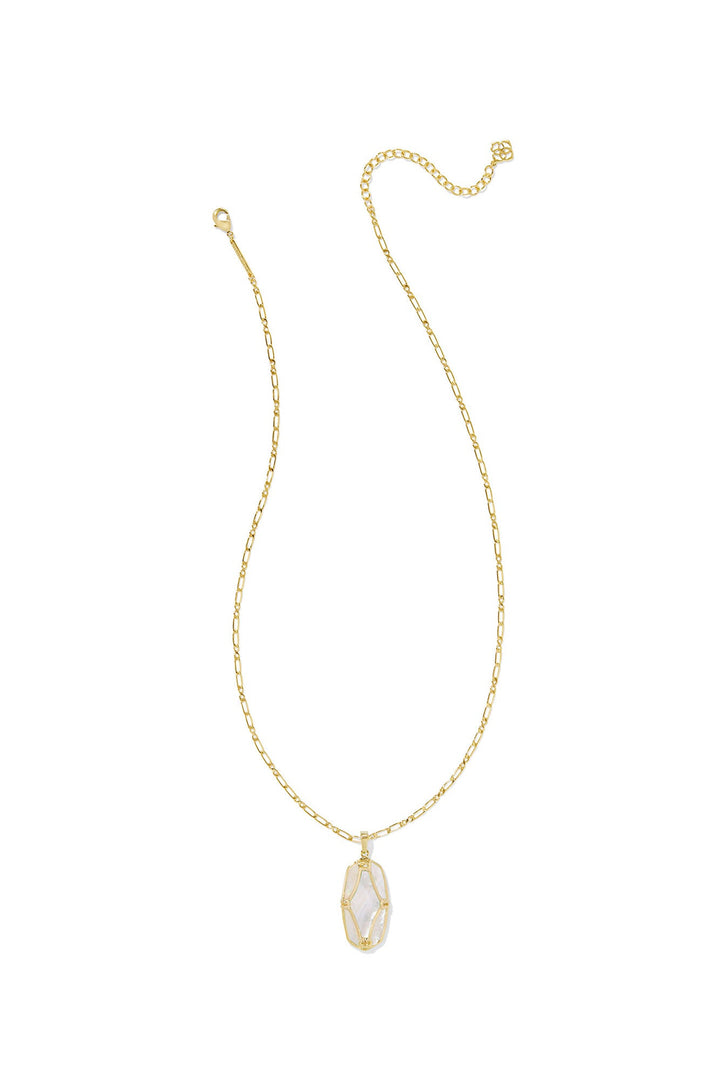 The Elle Lattice Frame Pendant Necklace by Kendra Scott features a gold pendant with clear gemstone. Available in 15", 16", and 18".