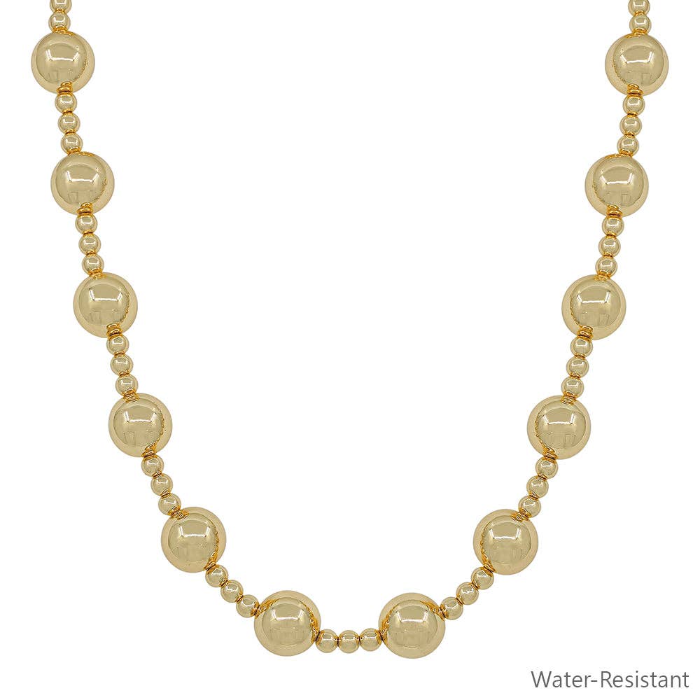 Large gold beaded necklace with 14MM and 5MM beads, water-resistant. Available in 14MM ball with 5MM chain.