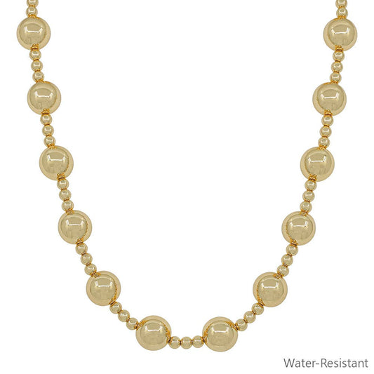 Large gold beaded necklace with 14MM and 5MM beads, water-resistant. Available in 14MM ball with 5MM chain.