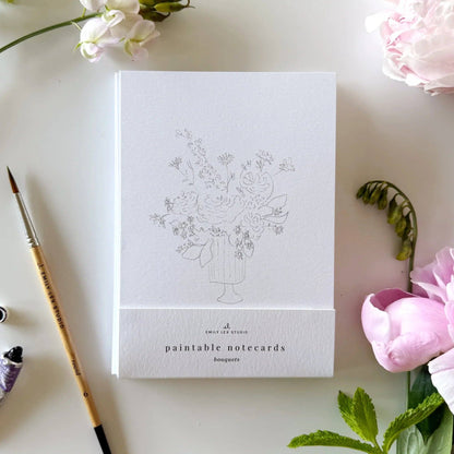 Bouquets paintable watercolor notecard set with a bouquet sketch on the cover; sizes available.