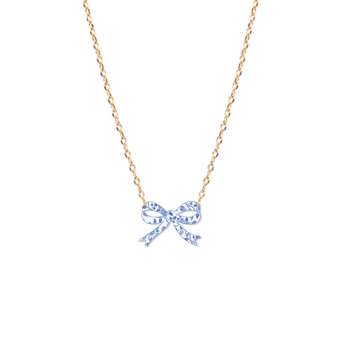 Blue Floral Bow Dainty Necklace