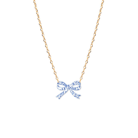 Blue Floral Bow Dainty Necklace