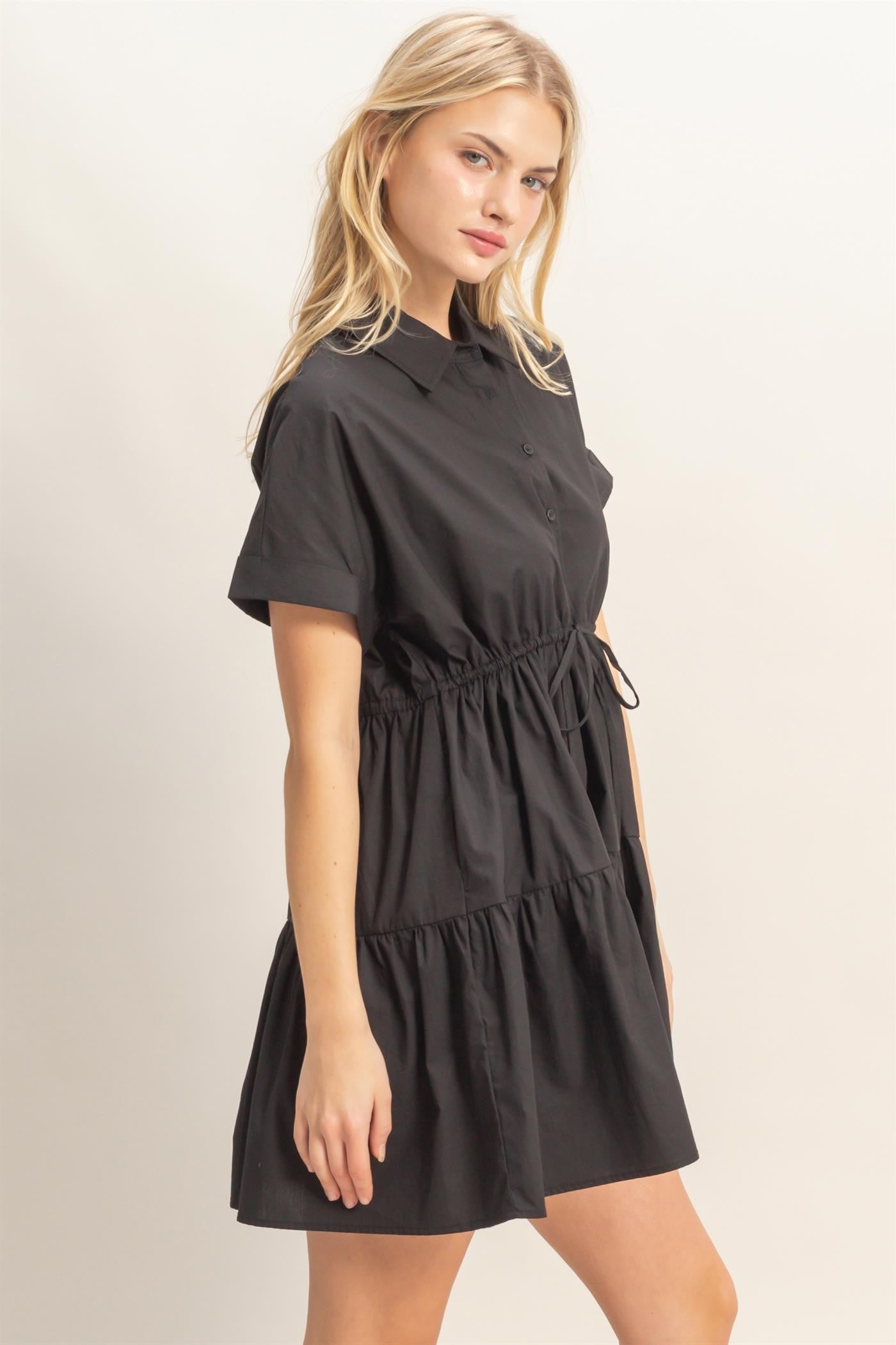 Collared Short Sleeve Tiered Dress | 2 Colors