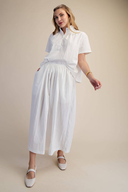 White Stand Collar Short Sleeve Shirt