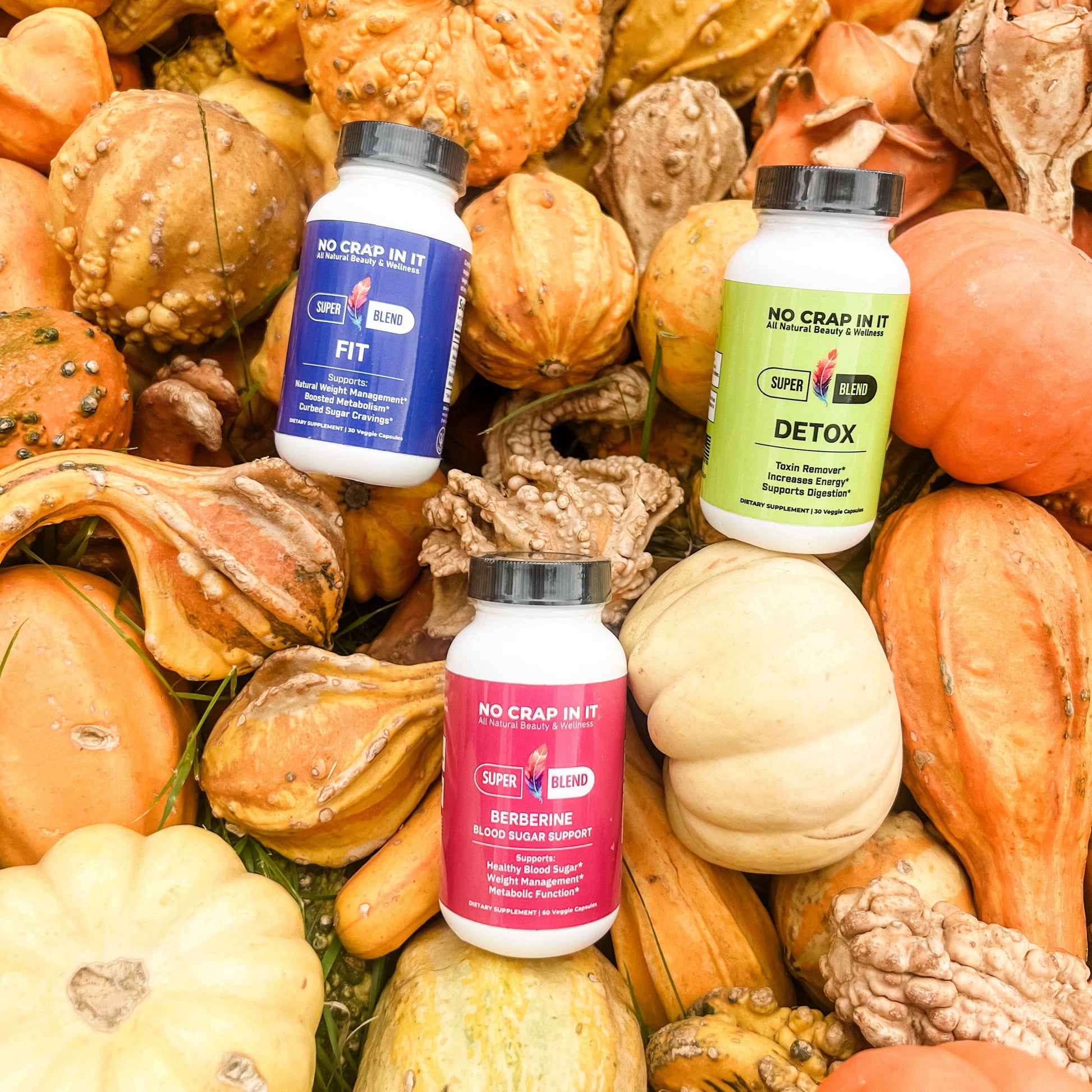 The Weight Loss Bundle includes three No Crap In It supplement bottles: FIT, DETOX, BERBERINE. Sizes available: 60 ct each.