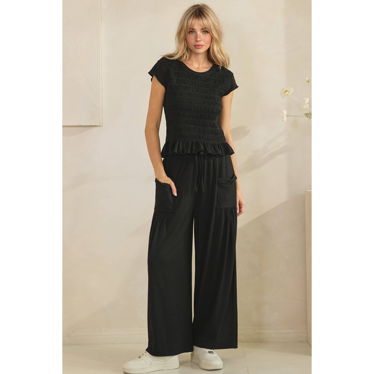 Boho Black Smocked Lounge Set