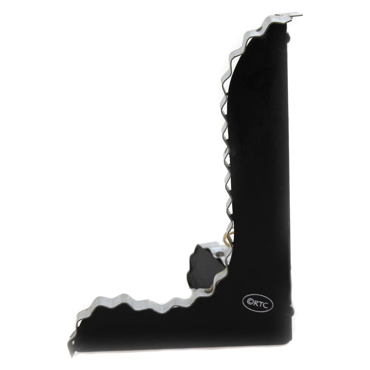 Mini black galvanized metal easel with L-shaped design, wavy front edge, and adjustable knob.