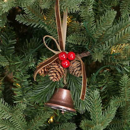 5inL Hanging Decor-Bronze Bell, pinecones, berries