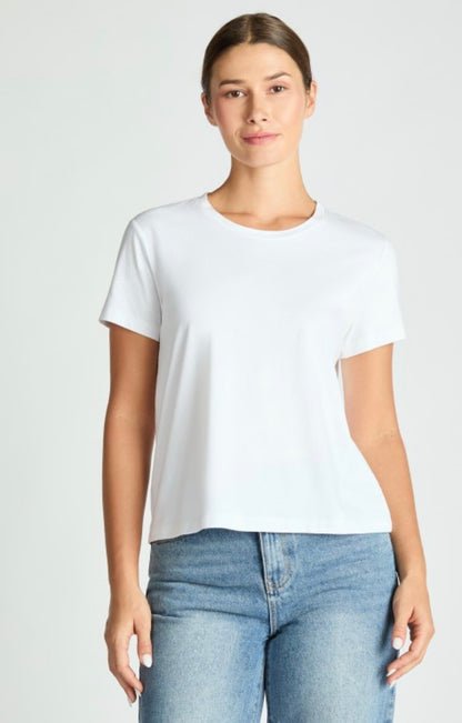 Relaxed fit Cotton Short Sleeve Top; available in sizes XS-XL.