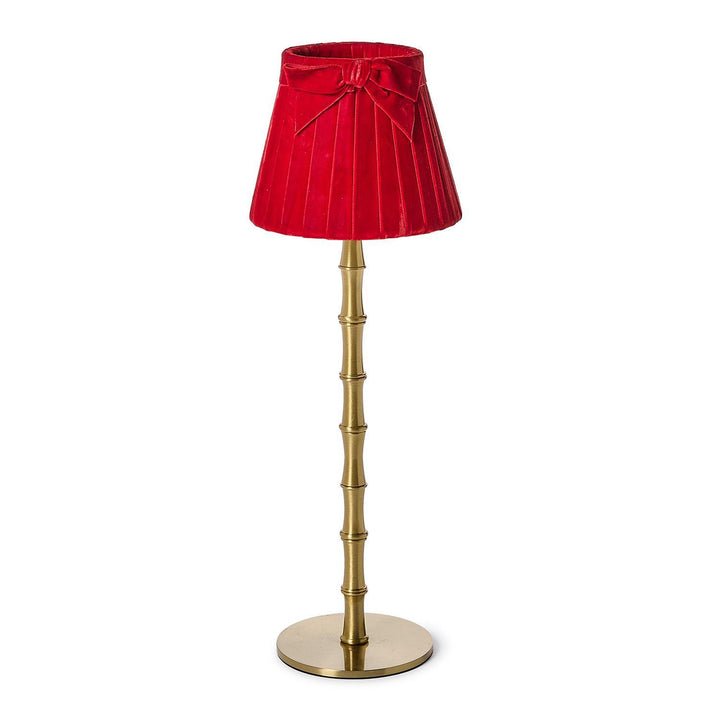 Pleated Velvet Bow Lampshade in richly colored velvet with a decorative bow, available in small and large sizes.