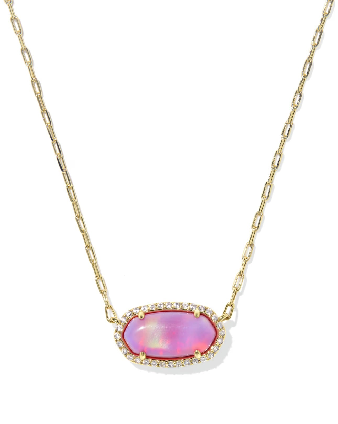 Elisa Pave Frame Pink Opalescent Resin Short Pendant Necklace | Kendra Scott
